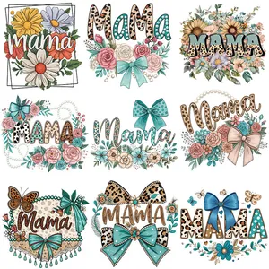 Día de la Madre Mama Flores Parches Termotransferibles Película PET DTF Pegatinas para Ropa Bolsos DIY Apliques Lavables