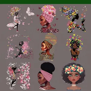Collection of 9 vibrant African woman heat transfer patches for creative clothing DIY