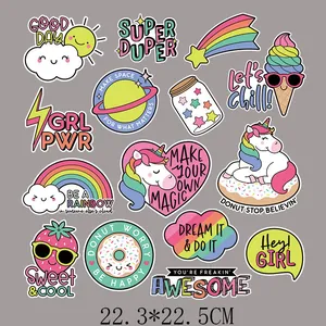 Colorful unicorn and rainbow heat transfer sticker set for DIY T-shirts and fabric bags