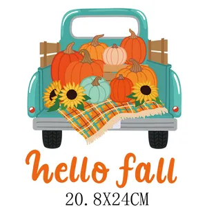 Thanksgiving truck pumpkin heat transfer sticker for DIY clothing decoration