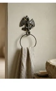 Rustic American style cast iron dragon towel ring wall holder for vintage bathroom decor detail
