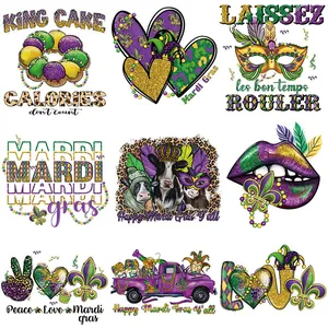 Mardi Gras Carnival Mask Heart Heat Transfer Patch For T-Shirt PET Film DIY Iron On Decal For Festive Clothing Bags Offset Printing Washable Decoration