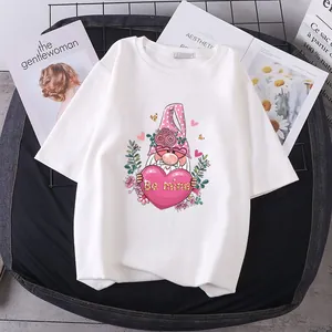 White T-shirt with cute gnome heart print and 'Be mine' slogan for Valentine's