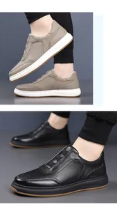 Detailansicht von atmungsaktiven Leder-Slippern für Herren in Schwarz und Khaki-Farbe.