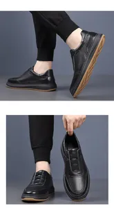 Detailansicht der atmungsaktiven schwarzen Herren-Casual-Slipper aus erstklassigem Rindsleder