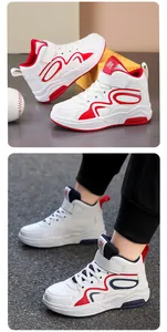 Scarpe da basket alte per bambini in bianco e rosso con cinturini in velcro