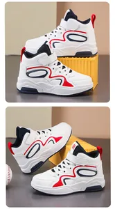Viste dettagliate multi-angolo di sneakers da basket alte per bambini in pelle bianca