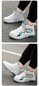Dettaglio scarpe da basket bambino bianche e verdi su pavimentazione