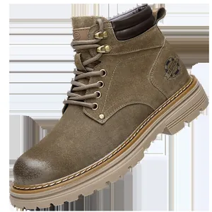 Bottines Martin style britannique pour hommes en cuir marron avec semelle épaisse