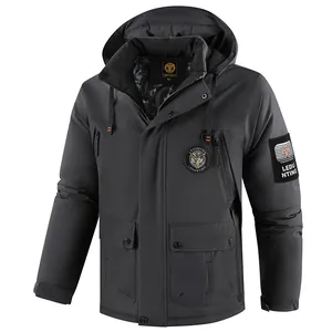 Herren Casual Wattierte Jacke Polyester Dick Warm Outdoor Mehrere Taschen Kapuze Locker Mode Mantel Winter Männlich Winddicht Oberbekleidung