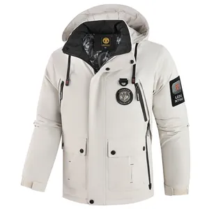 Dicker Herren Winterparka mit Kapuze und praktischem Mehrstaschen-Design in Off-White