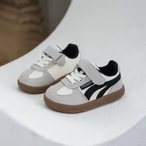 Stylish toddler non-slip sneakers in grey and cream German army trainer style shoes