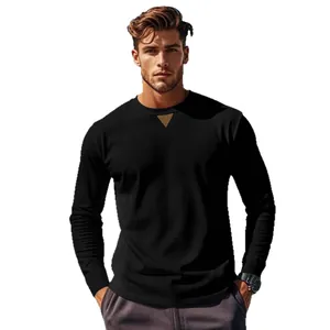 Men's outdoor casual corduroy long sleeve top with solid color and crew neck design