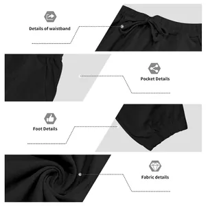 Close-up details of black linen trousers showing waistband, pocket, and fabric texture