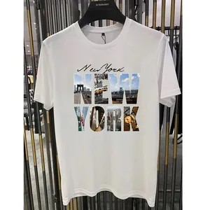 T-shirt blanc à manches courtes avec impression transfert à chaud New York City Photo