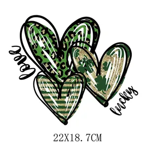 St. Patrick's Day heart heat transfer sticker with leopard and shamrock patterns