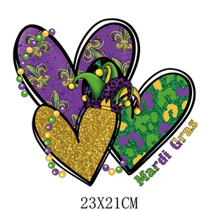 Mardi Gras heart heat transfer vinyl sticker with jester hat and beads