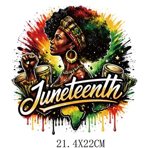 Juneteenth Black History heat transfer sticker featuring African woman design, 21.4x22cm size