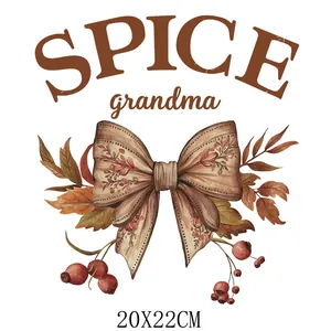 Parche térmico vintage de lazo Spice Grandma y bayas de otoño para ropa DIY, 20x22cm