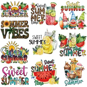 Écussons de Transfert Thermique Summer Sweet pour T-shirts Sacs DIY Fruits Gnomes Décalcomanies à Repasser Lavables Appliques d'Impression Offset pour Décoration de Vêtements