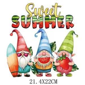 Patch de transfert thermique gnomes d'été pour vêtements et accessoires 21.4x22cm