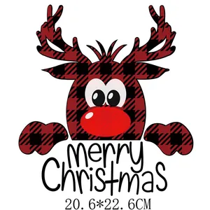 Christmas reindeer heat transfer decal with merry Christmas text, size 20.6x22.6cm