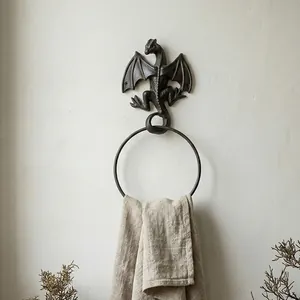 Vintage cast iron dragon towel ring holder with rustic bathroom wall decoration