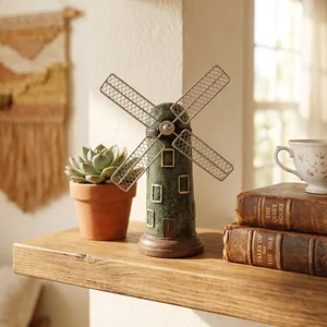 Salvadanaio a mulino a vento retrò e scultura vintage creativa per l'arredamento di casa