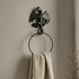 Vintage dragon-shaped cast iron towel rack for wall-mounted bathroom storage decoration
