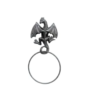 Vintage cast iron dragon wall-mounted towel ring rack for rustic bathroom decor