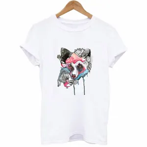 Artistic watercolor fox and bird heat transfer sticker applied on a white t-shirt