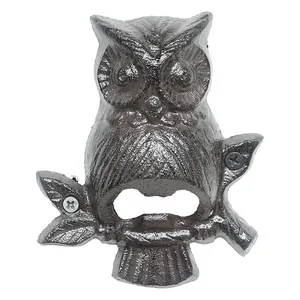 Ouvre-bouteille de bière hibou vintage en fonte fixé au mur pour décoration