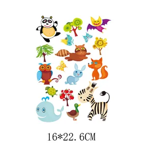 Colorful cartoon animal heat transfer stickers for kids clothes, 16x22.6cm size