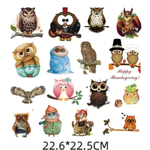 Diverse cartoon owl and cat iron-on heat transfer stickers 22.6x22.5cm size.