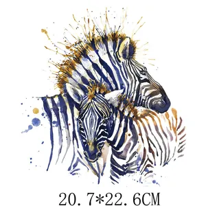Watercolor zebra mother and baby heat transfer decal for clothing size 20.7x22.6cm