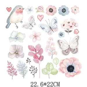 Floral and butterfly watercolor heat transfer iron-on patches for clothes 22.6x22cm