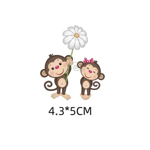 Autocollant thermocollant mignons singes avec fleur pour décor de vêtements enfants