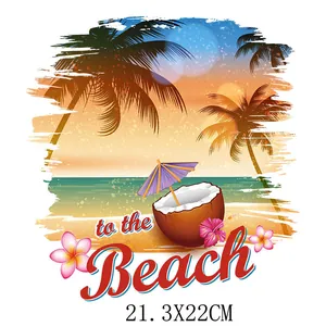 Autocollant de transfert thermique plage de dessin animé pour vêtements, 21x22cm
