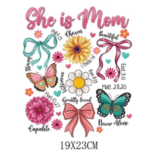 Mother's Day floral butterfly heat transfer sticker patch for DIY T-shirt 19x23cm design