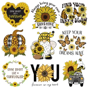 Sunflower Butterfly Heat Transfer Patch For Clothing DIY Iron On Stickers Sunflower Inspirational Quotes Offset Print Decals