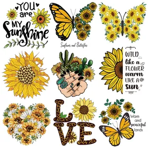 Selection of diverse sunflower and butterfly heat transfer stickers for apparel customization