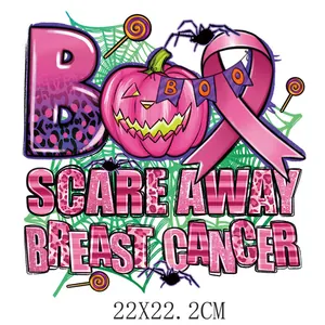 Pink ribbon Halloween breast cancer awareness iron-on heat transfer decal 22x22cm