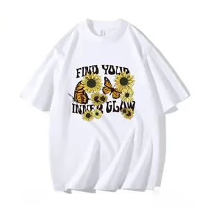 Custom sunflower and butterfly heat transfer sticker with 'Find Your Inner Glow' text
