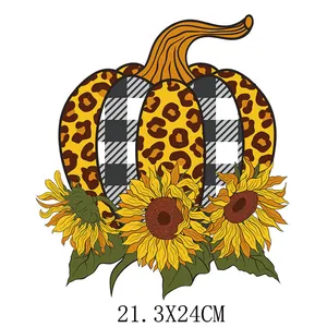 Sunflower pumpkin leopard print heat transfer sticker iron-on patch for clothing, 21.3x24cm