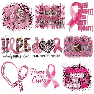 Detailed view of pink ribbon breast cancer awareness UV waterproof transfer stickers