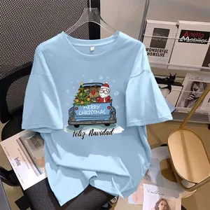 Festive Christmas truck and Santa heat transfer sticker for T-shirt iron-on decal design
