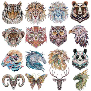 Cartoon Tierkopf Hitzetransfer Aufkleber Mandala Tribal Stil Bügelbilder Für DIY Kleidung T-Shirt Waschbar Sticker