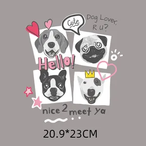 Cartoon Hund Muster Wärmeübertragungspflaster Für Kleidung Trendy Tier Aufbügler Offsetdruck DIY Bekleidung Tasche Dekor