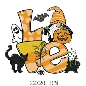 Halloween LOVE kabouter en pompoen warmteoverdracht sticker voor kleding 22x20cm groot
