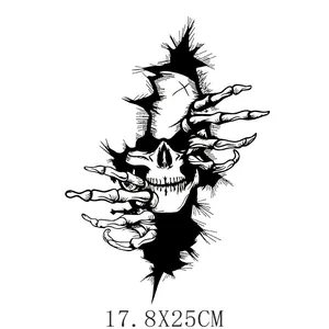 Adhesivo de transferencia térmica de calavera en blanco y negro para ropa, 17,8x25cm